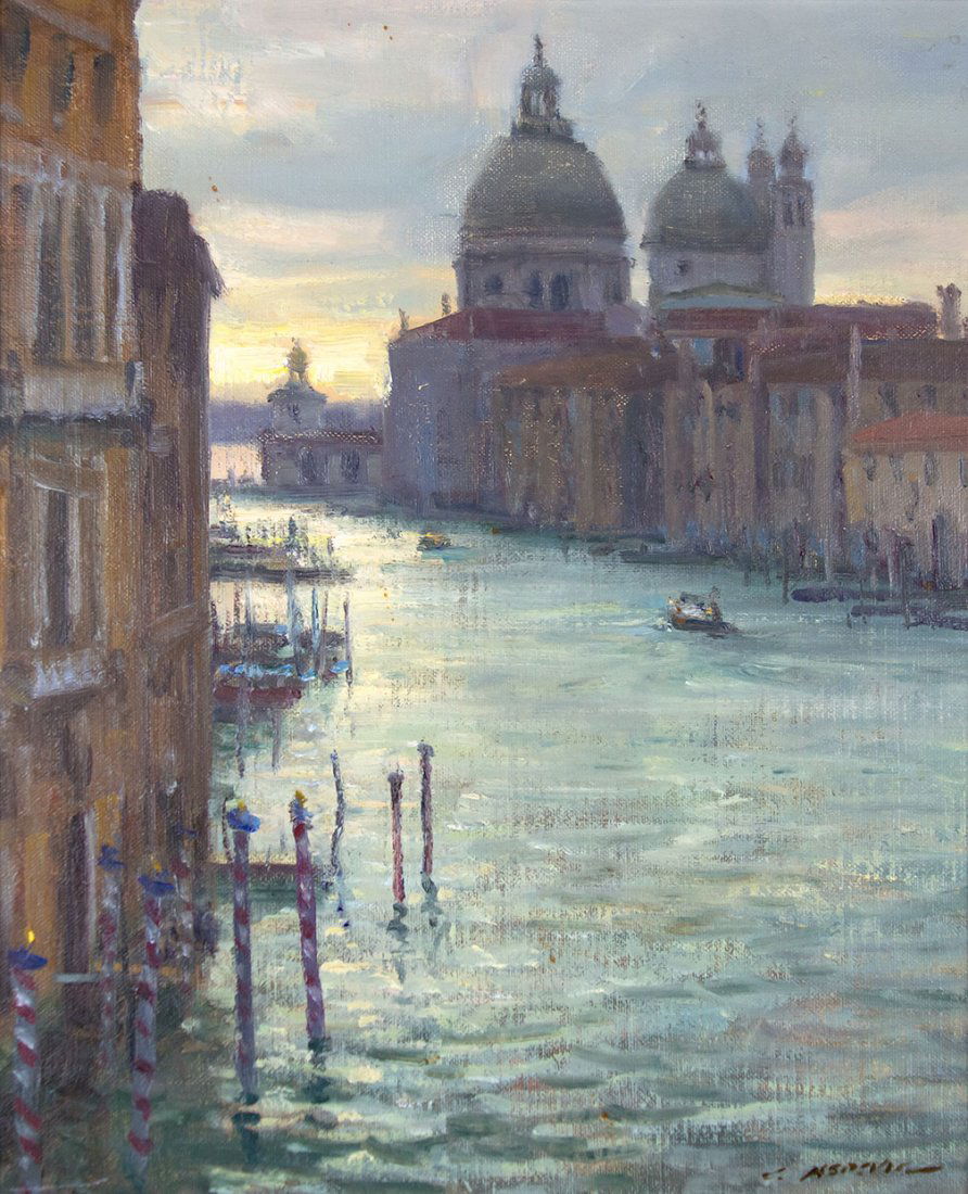 Silver Morning - Venice by Clyde Aspevig (1951- ): Clyde Aspevig (1951- ), oil on board, 12 x 10