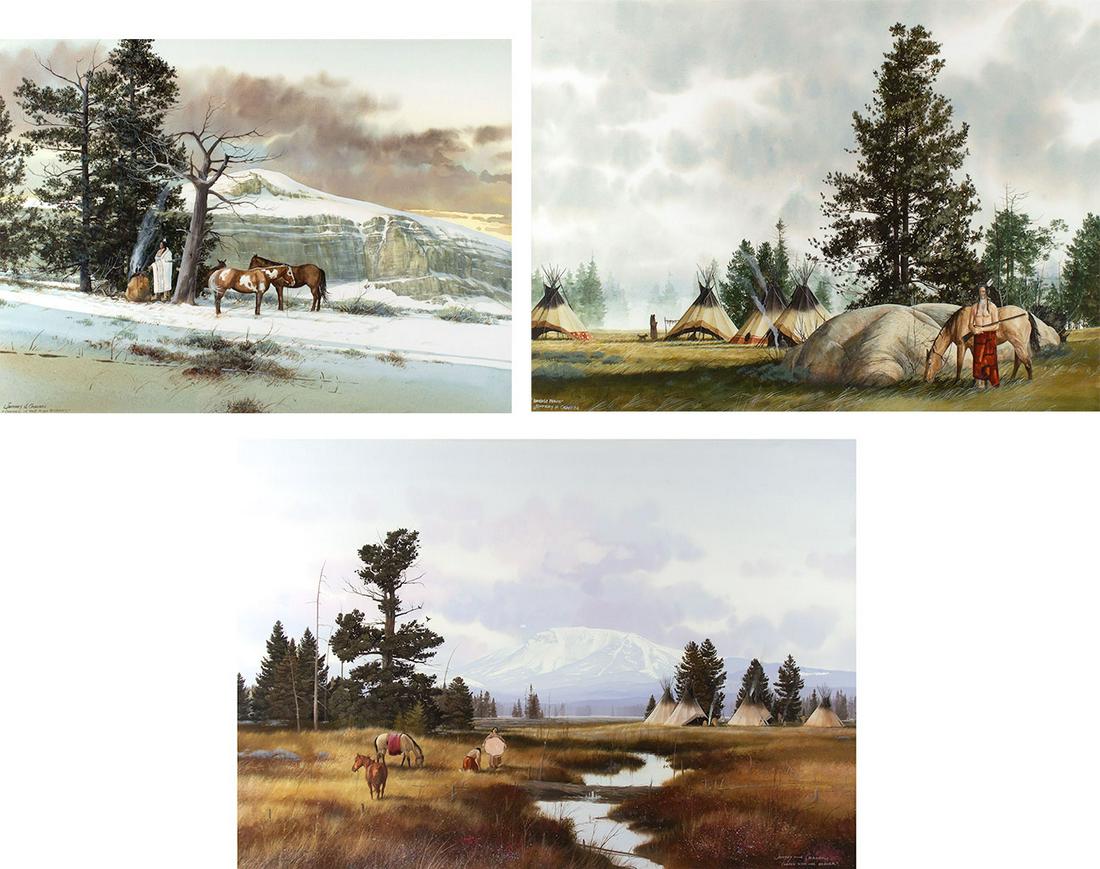 Camped in the High Breaks, Camped with ) by Jeffrey: Jeffrey Craven (1950- ), watercolor on paper, 11 x 14 3/4, 18 x 26, 12 x 18 (sights), signed lower left: JEFFREY H. CRAVEN "CAMPED IN THE HIGH BREAKS" signed lower right: JEFFREY H. CRAVEN "CAMPED WIT