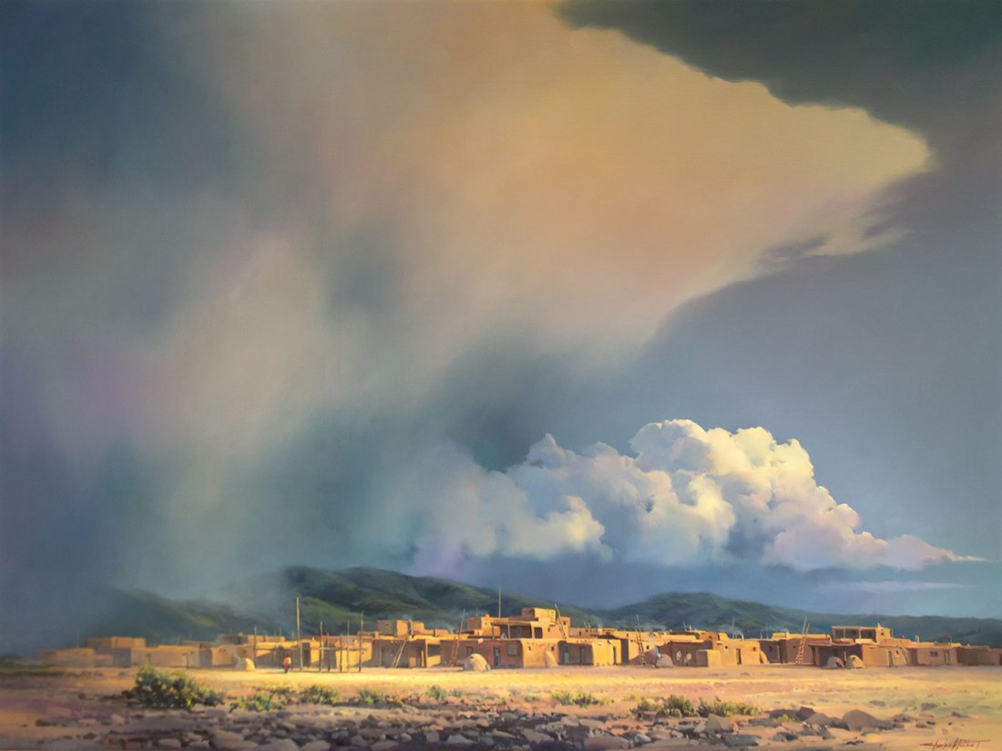 Taos Storm by Charles Pabst (1950- ): Charles Pabst (1950- ), oil on canvas, 36 x 48,