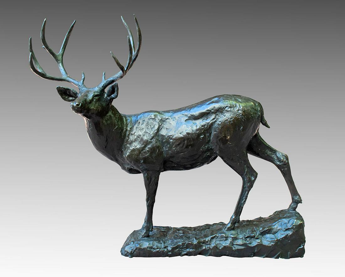 Mule Deer by Mike Barlow (1963- ): Mike Barlow (1963- ), Mule Deer, bronze 5/7, 19 x 19 x 7, inscribed left verso