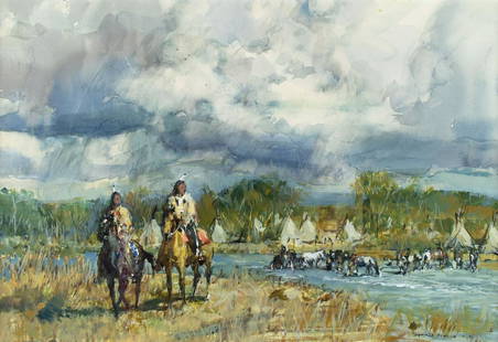 Afternoon Before the Battle by Donald Teague: Donald Teague (1897-1991), Afternoon Before the Battle, watercolor on paper, 8 3/4 x 12 3/4 (sight), signed lower right