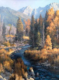 Autumn River by Michael Godfrey (1958- ): Michael Godfrey (1958- ), Autumn River, oil on canvas, 48 x 36, signed lower right