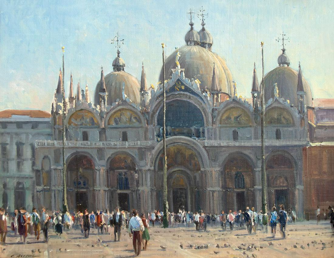 St. Marks - Venice by Clyde Aspevig (1951- ): Clyde Aspevig (1951- ), St. Marks - Venice, oil on board, 14 x 18, signed lower left