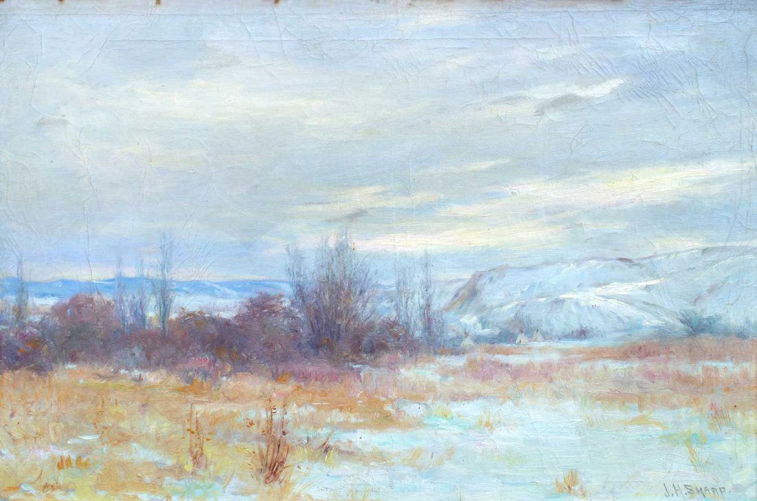 Untitled Winter Scene, Montana by Joseph Henry Sharp: Joseph Henry Sharp (1859-1953), Untitled Winter Scene, Montana, oil on canvas, 16 x 24, signed lower right
