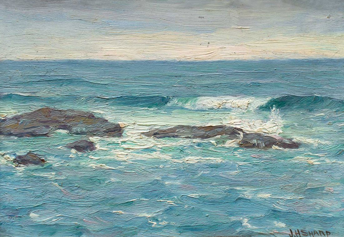 Hawaiian Seascape by Joseph Henry Sharp (1859-1953): Joseph Henry Sharp (1859-1953), Hawaiian Seascape, oil on board, 6 x 8 1/2, signed lower right