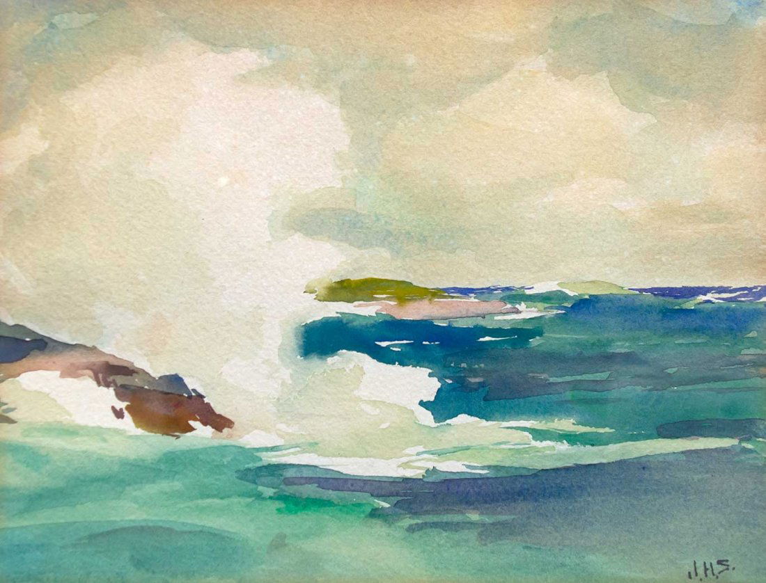 Honolulu, 2-3 Miles from Pearl Harbor by Joseph Henry S: Joseph Henry Sharp (1859-1953), Honolulu, 2-3 Miles from Pearl Harbor, watercolor on paper, 6 1/2 x 8 1/2 (sight), initialed lower right