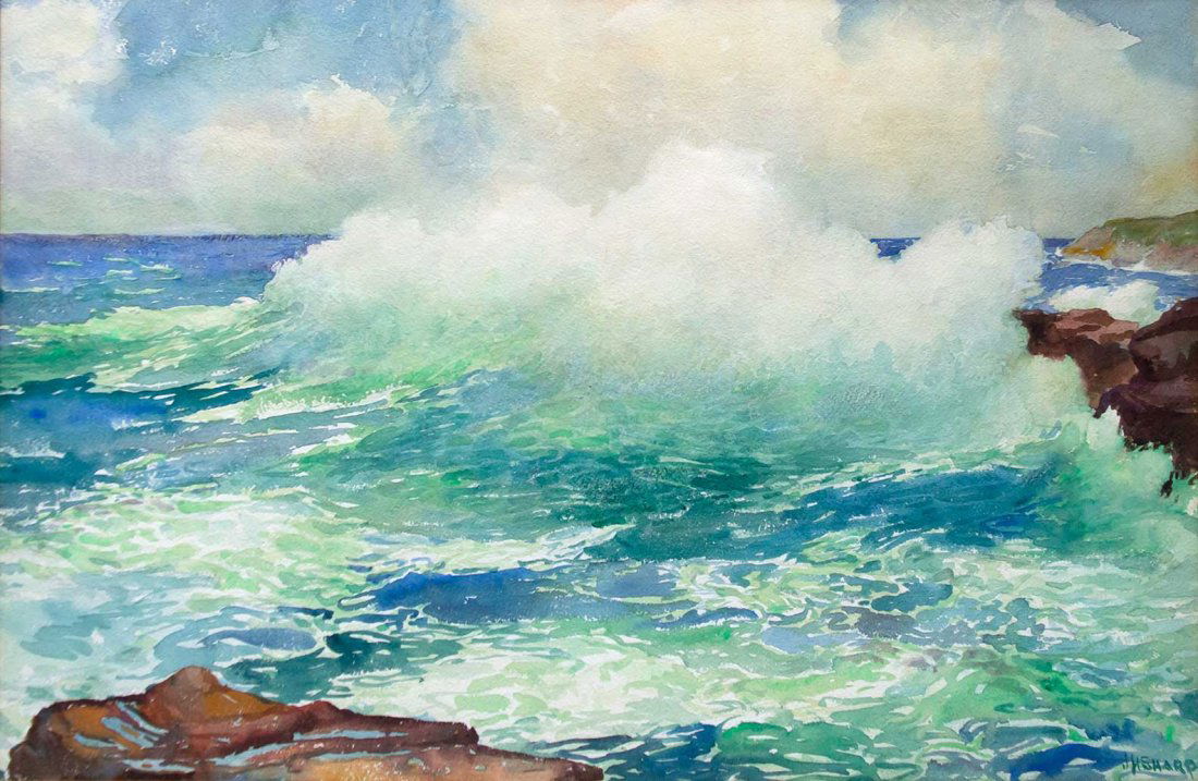 Koko Crater Coast, Honolulu by Joseph Henry Sharp (1859: Joseph Henry Sharp (1859-1953), Koko Crater Coast, Honolulu, 1936, watercolor on paper, 12 1/2 x 19 (sight), signed lower right