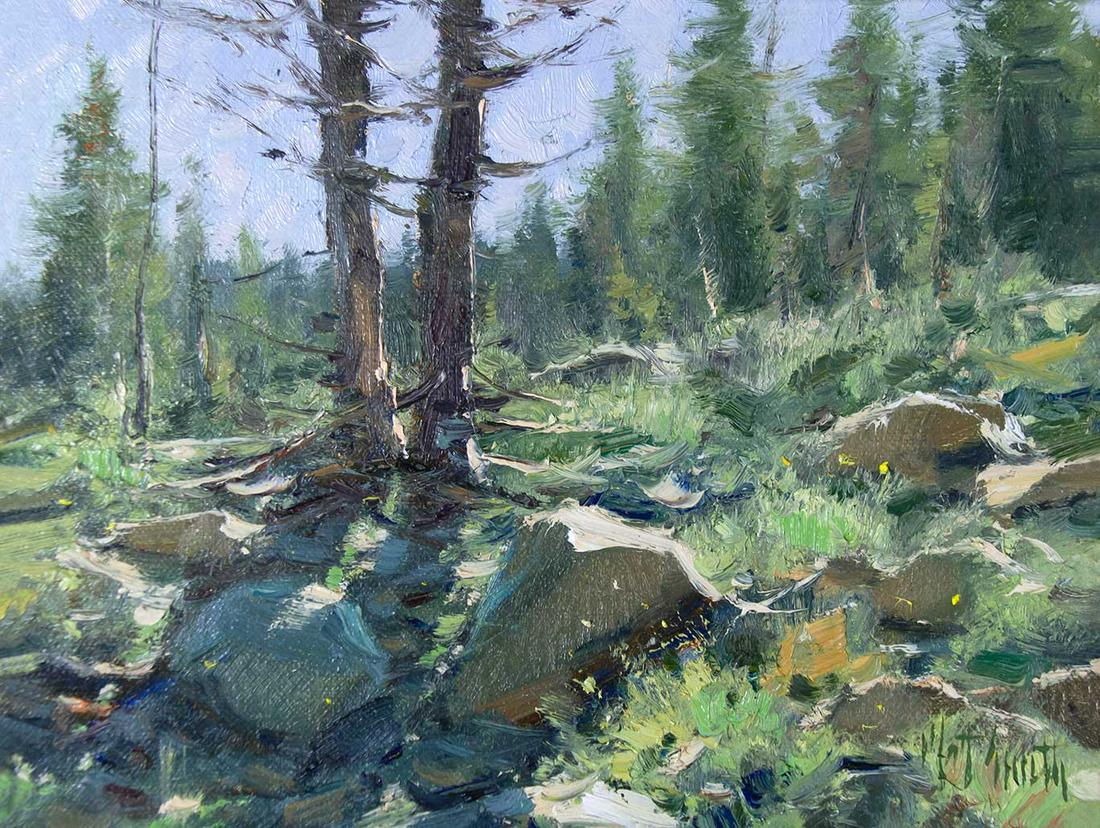 Twin Pines by Matt Smith (1960- ): Twin Pines by Matt Smith (1960- ), oil on board, 7 x 9