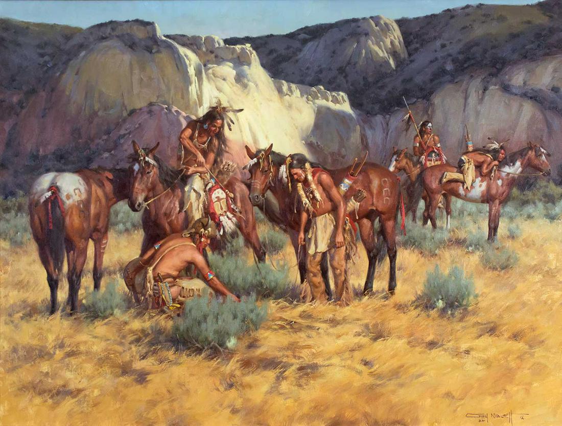 Gary Niblett (1943- ), Trail of Many Soldiers: Gary Niblett (1943- ), Trail of Many Soldiers, oil on canvas, 36 x 48, signed lower right: Gary Niblett CA verso: titled and signed, Provenance: Private Collection, Paradise Valley, AZ\ Exhibited: Cow