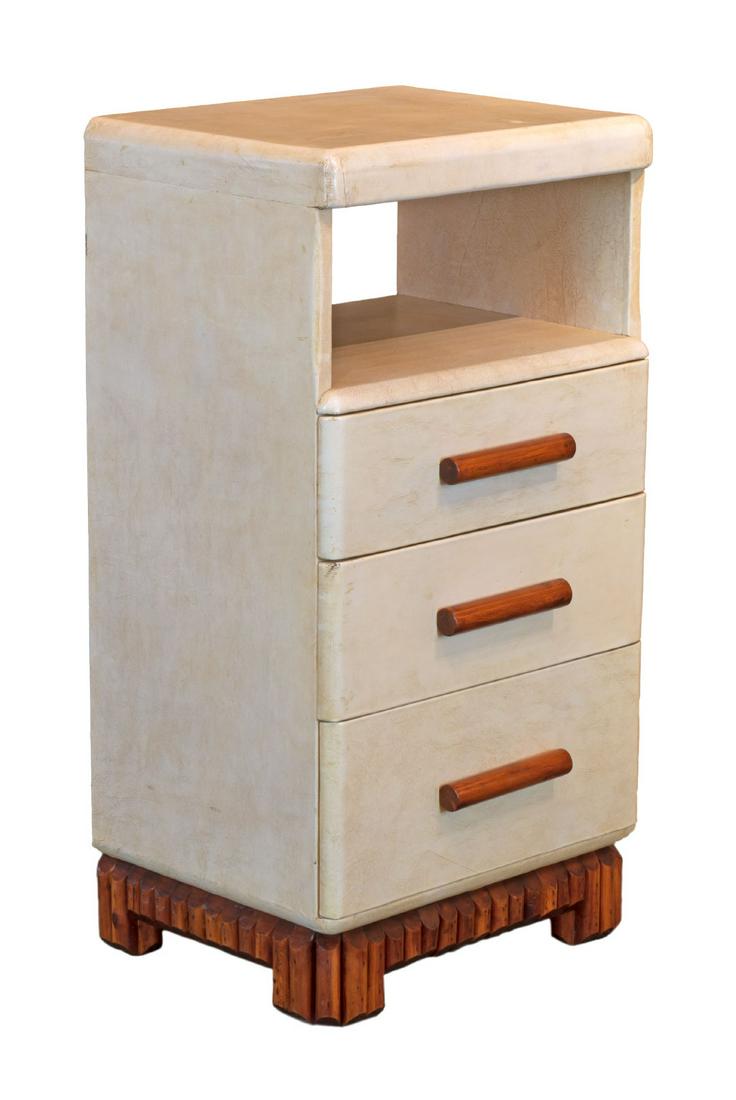 Thomas Molesworth (1890-1977) Nightstand: Thomas Molesworth (1890-1977) Nightstand fir, half-pole trim, original white leay 34 3/8 x 18 x 14 inches Provenance: Henry Sutton Pennypacker, Swan River, Montana. Pennypacker, along with a partner s