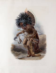 Karl Bodmer (1809-1893), Pehriska-Ruhpa: Karl Bodmer (1809-1893) Pehriska-Ruhpa Medium: hand-colored aquatint engraving Dimensions: 25 1/2 x 19 1/2 Framed/base dimensions: 36 7/8 x 31 x 2 1/8 Provenance: From a Private Collection