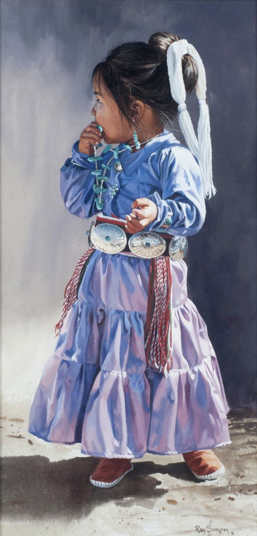 Little Navajo Princess,: Swanson, Ray, 1937-2004, 24 x 12 inches, watercolor on paper, Signed: Lower Right