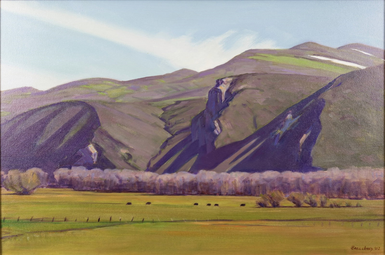 Earl Jones (1937- ), Mountains at Peoa, Utah: Earl Jones (1937- ) Mountains at Peoa, Utah Medium: oil on canvas Dimensions: 20 x 30 Framed/base dimensions: 27 1/2 x 37 1/2 x 2 Signature: signed and dated lower right: Earl Jones '02 Provenance: Ph