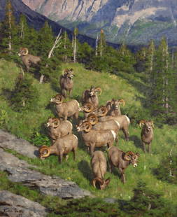 Tucker Smith (1940- ), Rams Being Rams, 2009: Tucker Smith (1940- ) Rams Being Rams, 2009 Medium: oil on canvas Dimensions: 18 x 15 Framed Dimensions: 23 1/2 x 20 1/2 x 1 7/8 Signature signed and dated lower left: Tucker Smith 09 Provenance From