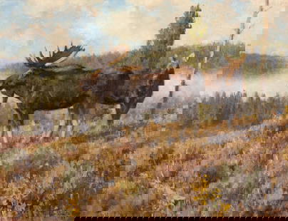 Tucker Smith (1940- ), Morning Fog Study, 1999: Tucker Smith (1940- ) Morning Fog Study, 1999 Medium: oil on canvas Dimensions: 12 x 16 Framed Dimensions: 15 3/4 x 19 3/4 x 1 7/8 Signature signed and dated lower right: Tucker Smith 99 verso: titled