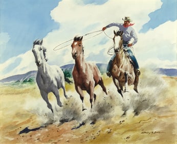 Stanley Long (1892-1972), Roping Mustangs
