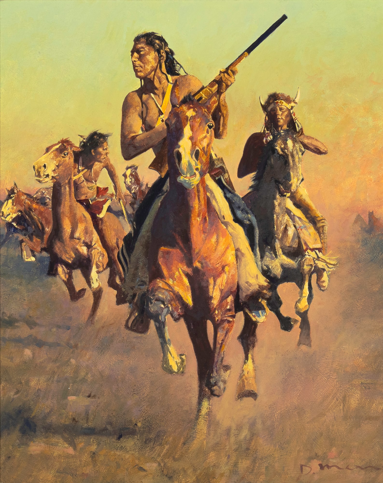 David Mann (1948- ), Protection: David Mann (1948- ) Protection Medium: oil on canvas Dimensions: 20 x 16 Framed Dimensions: 27 1/8 x 23 1/16 x 2 1/2 Signature signed lower right: D. Mann Provenance From a Private Collection