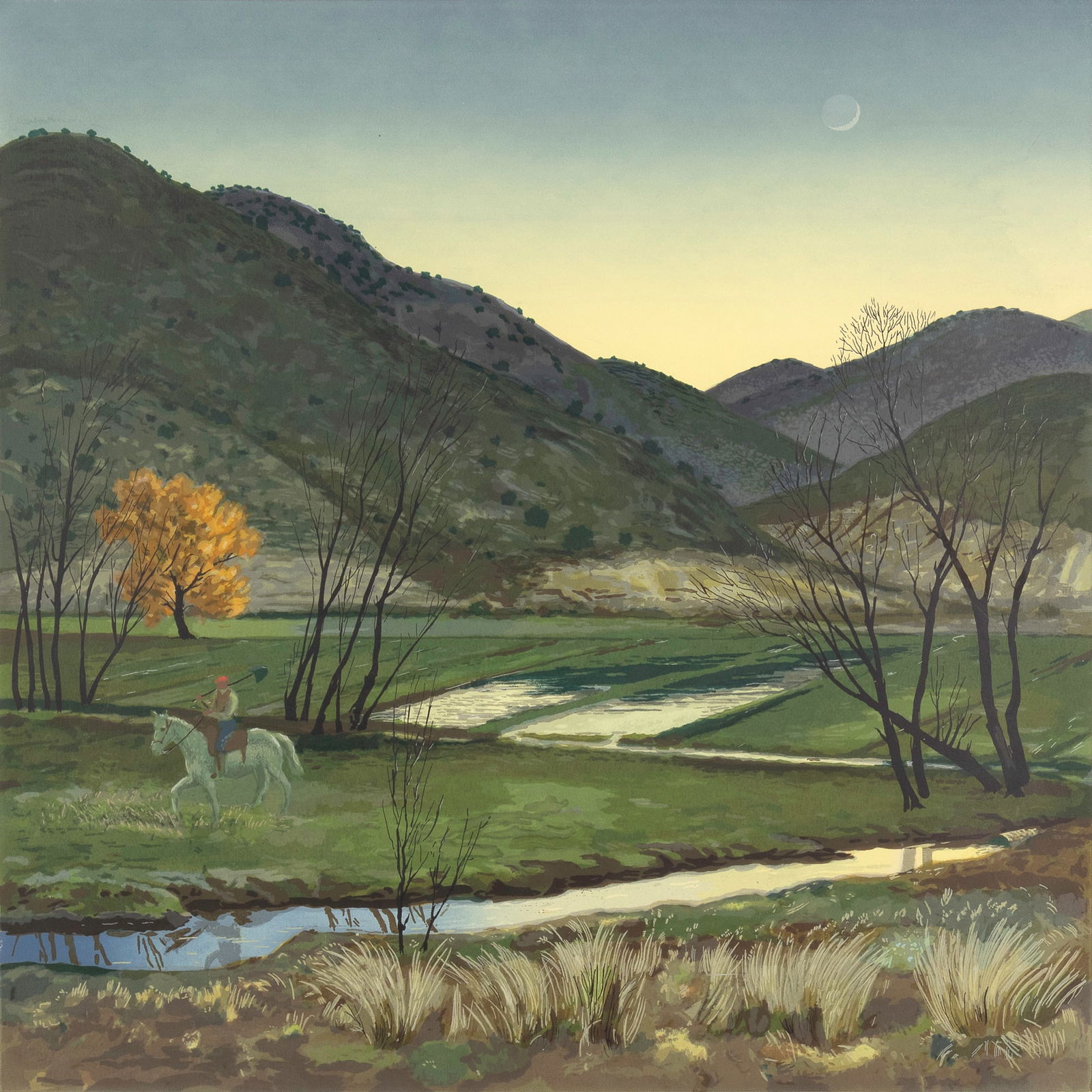 Peter Hurd (1904-1984), Day's End: Peter Hurd (1904-1984) Day's End Medium: serigraph on paper, 271/260 Dimensions: 21 5/8 x 22 Framed Dimensions: 30 1/4 x 30 1/8 x 1 3/6 Signature signed lower right: Peter Hurd Provenance Simpson Gall