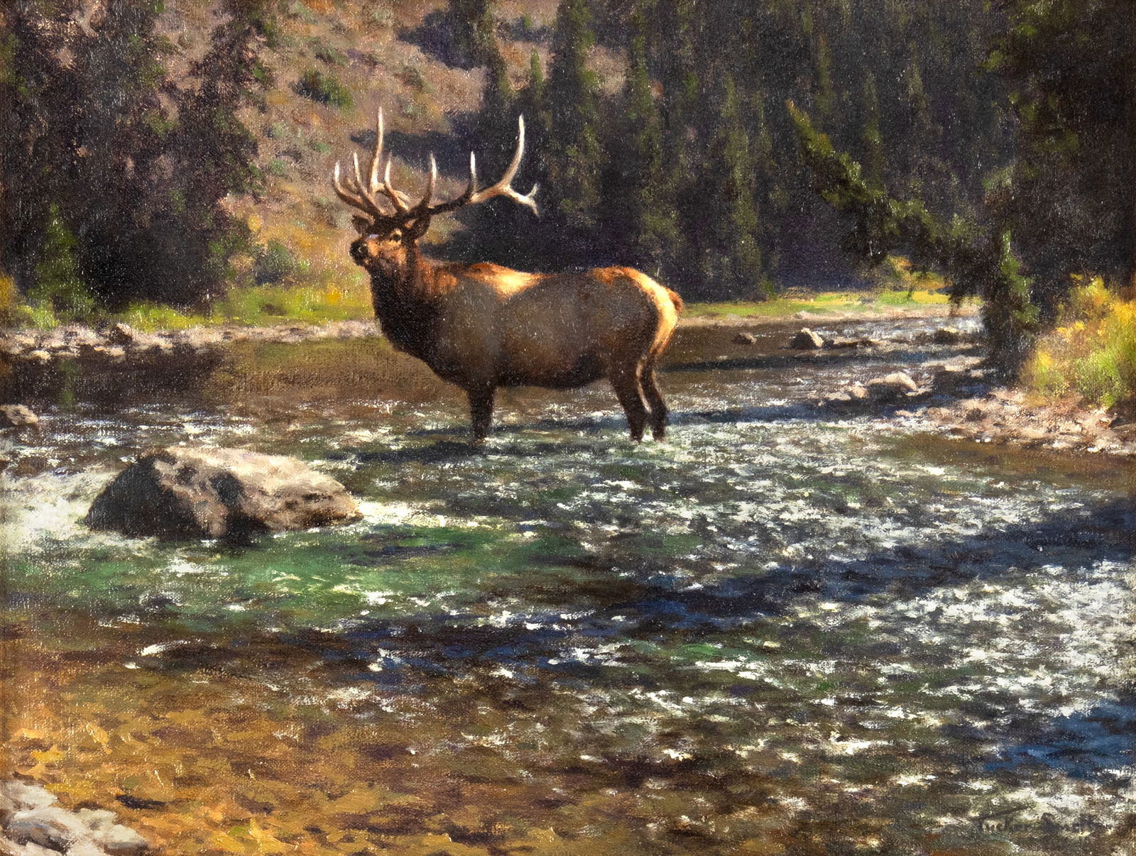 Tucker Smith (1940- ), Crossing the Hoback, 2010: Tucker Smith (1940- ) Crossing the Hoback Medium: oil on canvas Dimensions: 12 x 16 Framed Dimensions: 17 1/2 x 21 1/2 x 1 3/4 Signature signed and dated lower right: Tucker Smith 10 Provenance Gerald