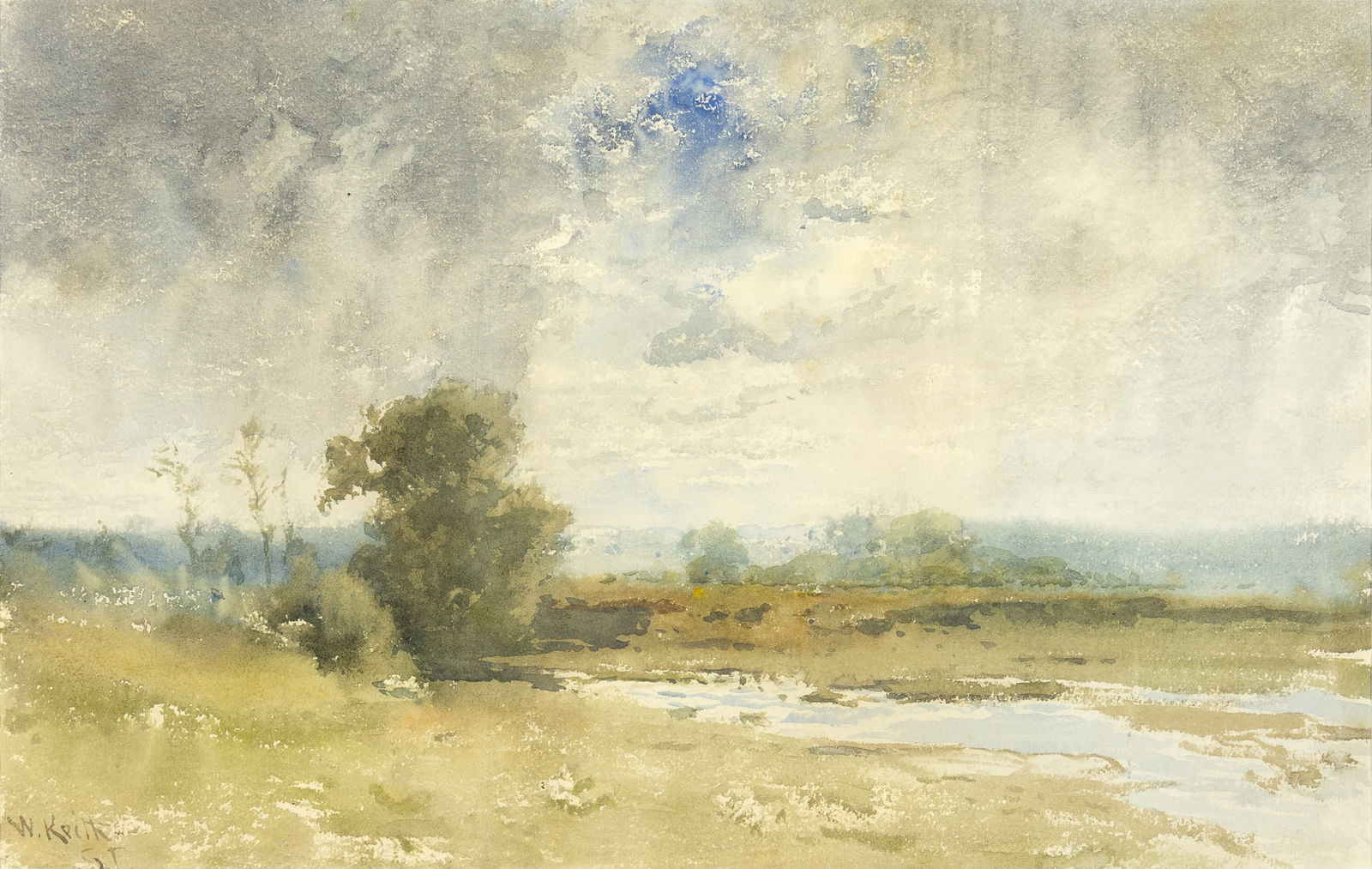 William Keith (1838-1911), Rain in the Glen: William Keith (1838-1911) Rain in the Glen Medium: watercolor on paper Dimensions: 12 x 9 Framed Dimensions: 20 3/8 x 27 3/8 x 3/4 Signature signed lower left: W. Keith (artist cipher) Provenance From