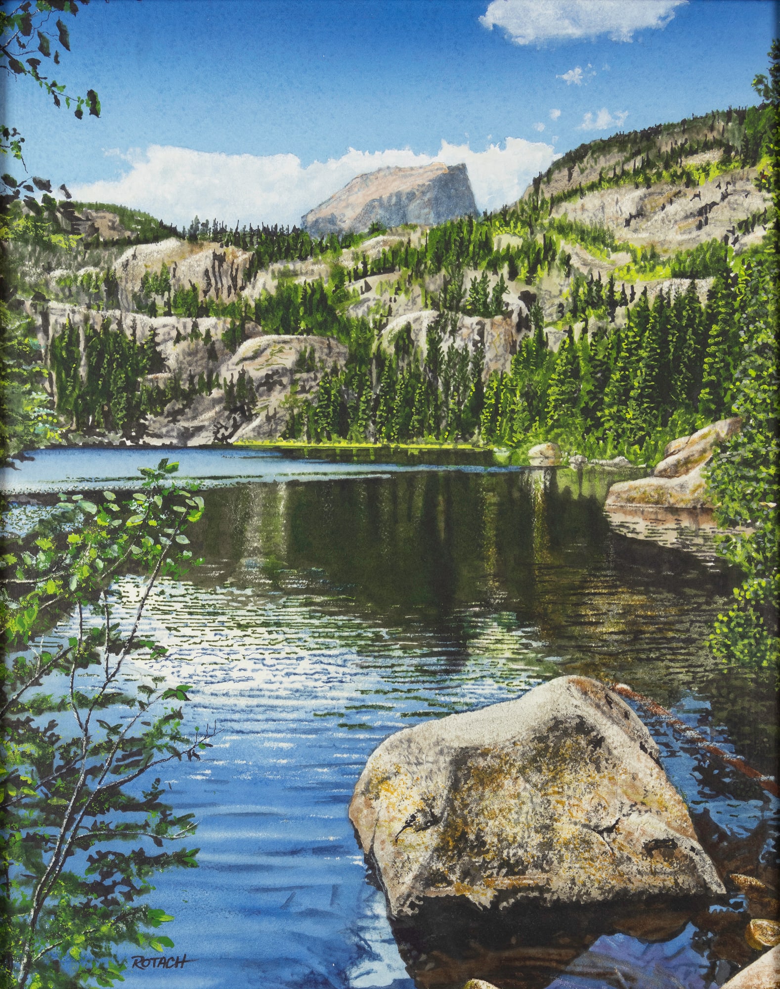Marlin Rotach (20th/21st Century), Rocky Mountain Majesty: Marlin Rotach (20th/21st Century) Rocky Mountain Majesty Medium: watercolor on paper Dimensions: 19 1/2 x 15 1/2 Framed Dimensions: 20 1/2 x 22 1/2 x 1 1/2 Signature signed lower left: Rotach Provenan