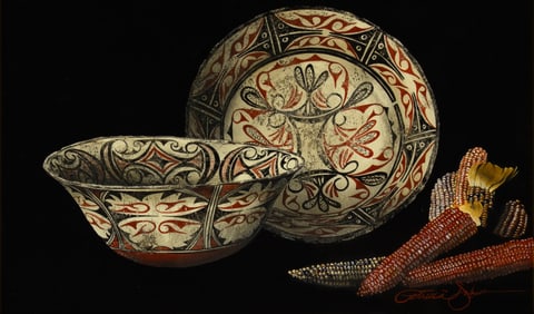 Patricia Dobson (1947- ): Acoma Pottery and Harvest
