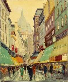 Maurice Brisson (1915- ): Paris Street Scene with Sacre Coeur