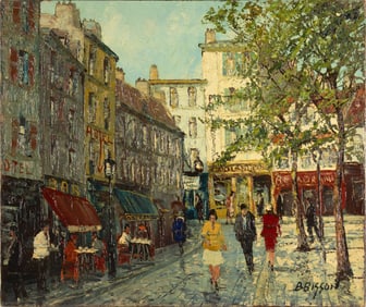 Maurice Brisson (1915- ): Paris Street with Cafes
