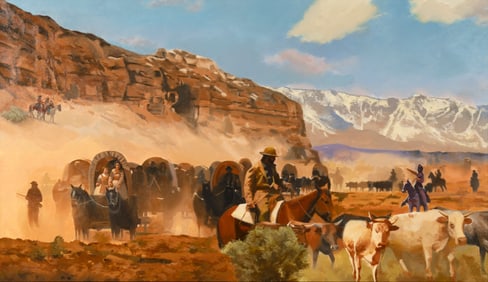 Jim Carson (1942- ): Westward Emigrant Wagon Train, 2025