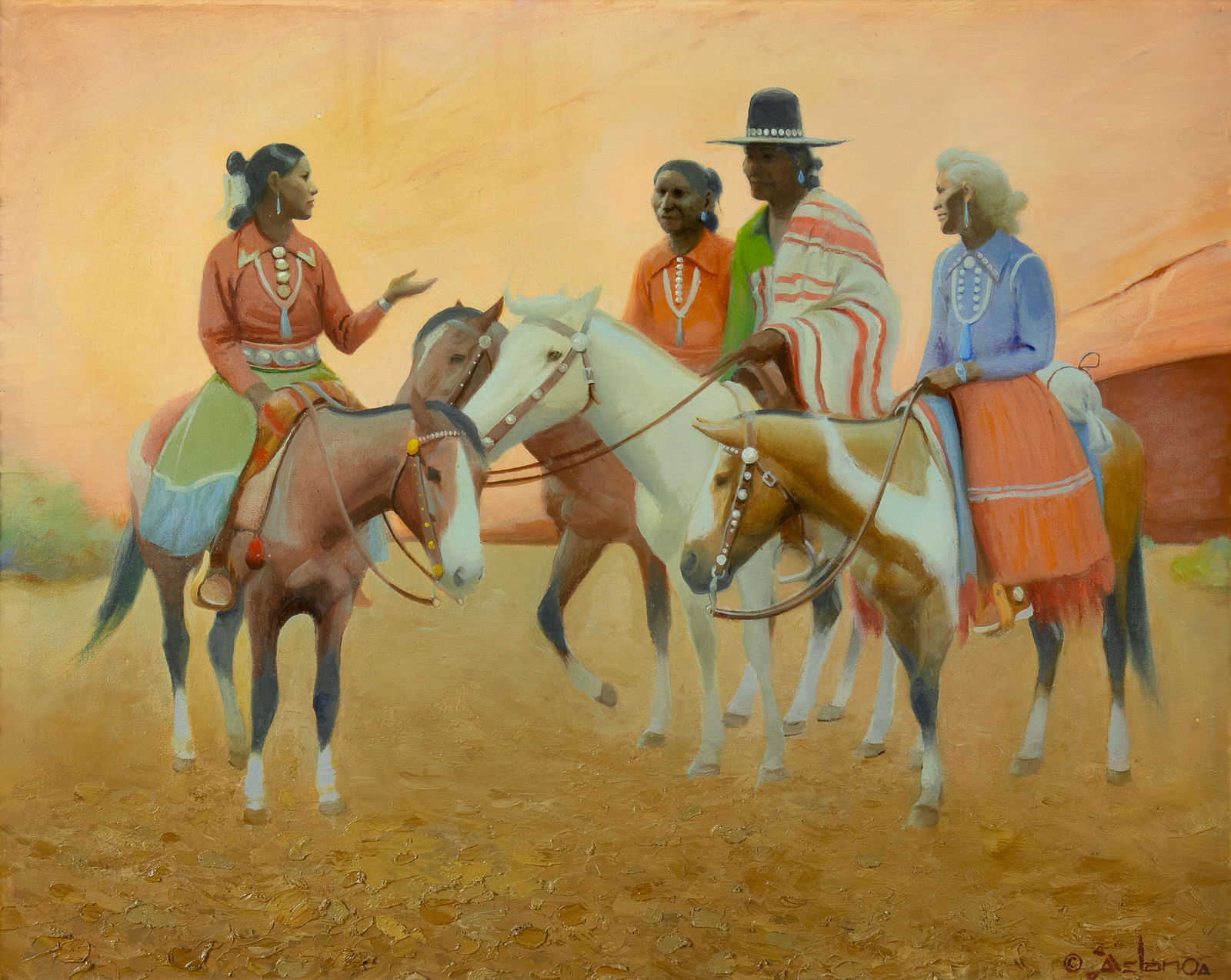 Gerard Curtis Delano (1890-1972), The Colorful People: Gerard Curtis Delano (1890-1972), The Colorful People Medium: oil on canvas panel Dimensions (in.): 26 x 32 Framed Dimensions (in.): 31 1/8 x 37 1/8 x 2 1/8 Signature signed lower right: © (artist ci