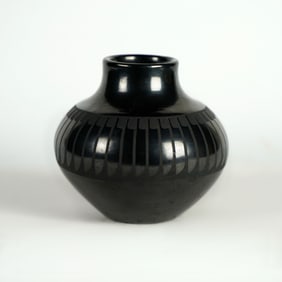 Maria & Santana Martinez (1887-1980) / (1909-2002), San Ildefonso Blackware Olla with Feather Design