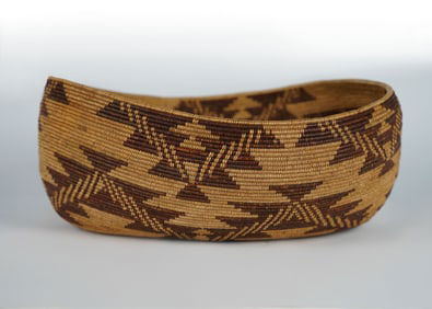 Maidu Large Oval Coiled Basketry Bowl, c. 1910