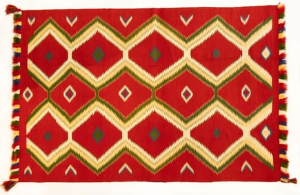 Navajo Fringed Germantown Rug/Blanket with Classic Serape Design, c. 1910