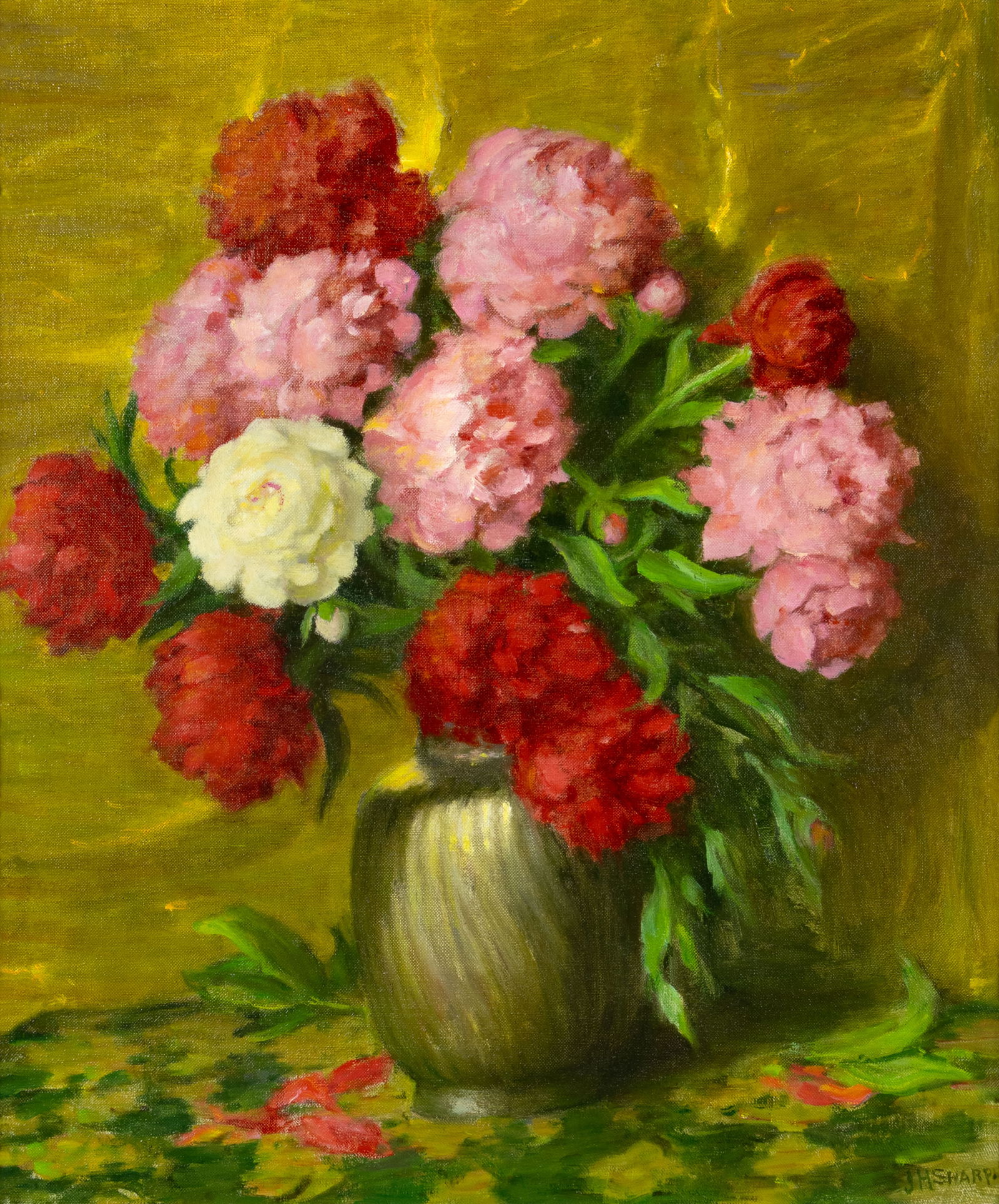Joseph Henry Sharp (1859-1953), Peonies: Joseph Henry Sharp (1859-1953), Peonies Medium: oil on canvas Dimensions (in.): 23 1/2 x 19 1/2 Framed Dimensions (in.): 29 3/8 x 25 1/4 x 2 1/4 Signature signed lower right: JHSHARP. Provenanc