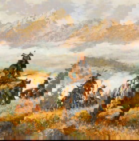 Michael Dudash (1952- ), Misty Trails: Native Nomads of the Tetons, 2024