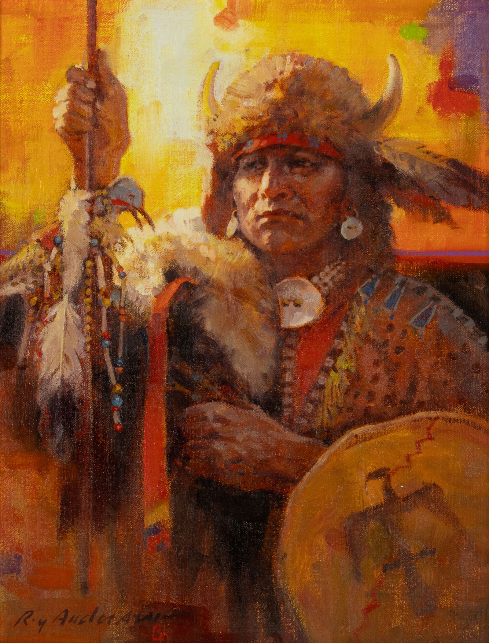 Roy Andersen (1930-2019), Tall Bull: Roy Andersen (1930-2019), Tall Bull Medium: oil on canvas panel Dimensions (in.): 14 x 11 Framed Dimensions (in.): 22 7/8 x 19 7/8 x 2 1/2 Signature signed lower left: Roy Andersen (artist cipher)