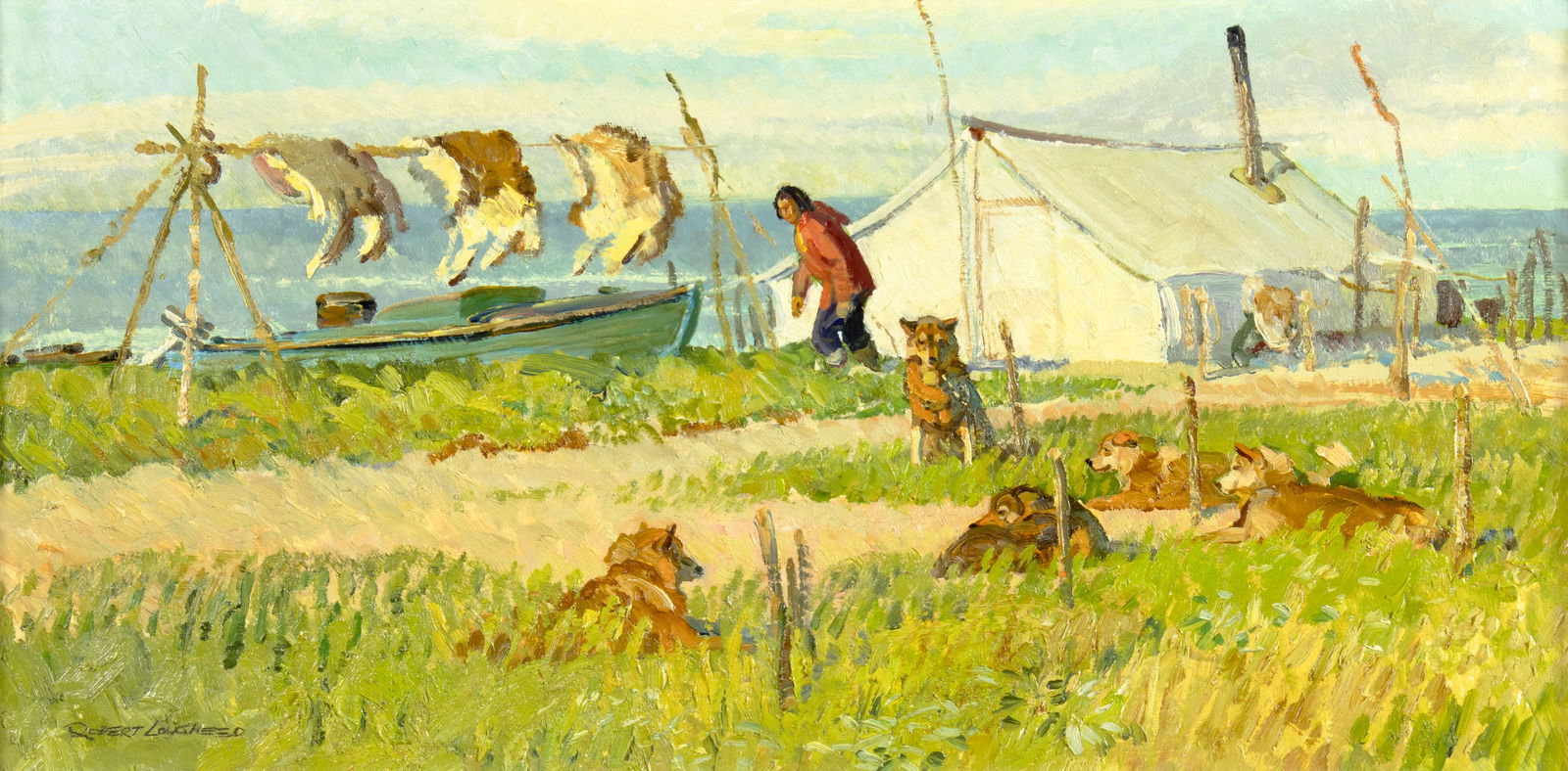 Robert Lougheed (1910-1982), Summer Home on the Kotzebue Sound: Robert Lougheed (1910-1982), Summer Home on the Kotzebue Sound Medium: oil on board Dimensions (in.): 12 x 24 Framed Dimensions (in.): 21 3/8 x 33 1/4 x 1 5/8 Signature signed lower left: Robert Lough