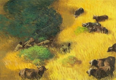 Bob Kuhn (1920-2007), Encroaching on Cape Buffalo