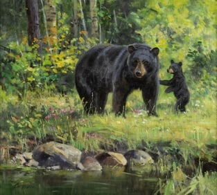 Ken Carlson (1937- ), Black Bear Sow and Cub