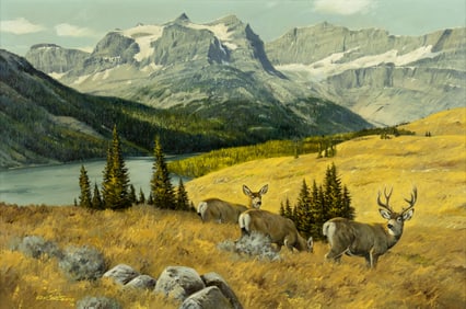 Ken Carlson (1937- ), Mule Deer in the Mountains, 1978