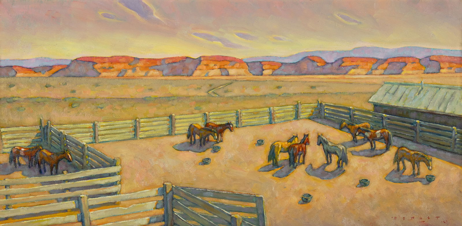 Howard Post (1948- ), Empty Buckets, 2020: Howard Post (1948- ), Empty Buckets, 2020 Medium: oil on canvas Dimensions (in.): 12 x 24 Framed Dimensions (in.): 15 1/2 x 27 1/2 x 1 Signature signed lower right: · H E Post verso: titled, signed a