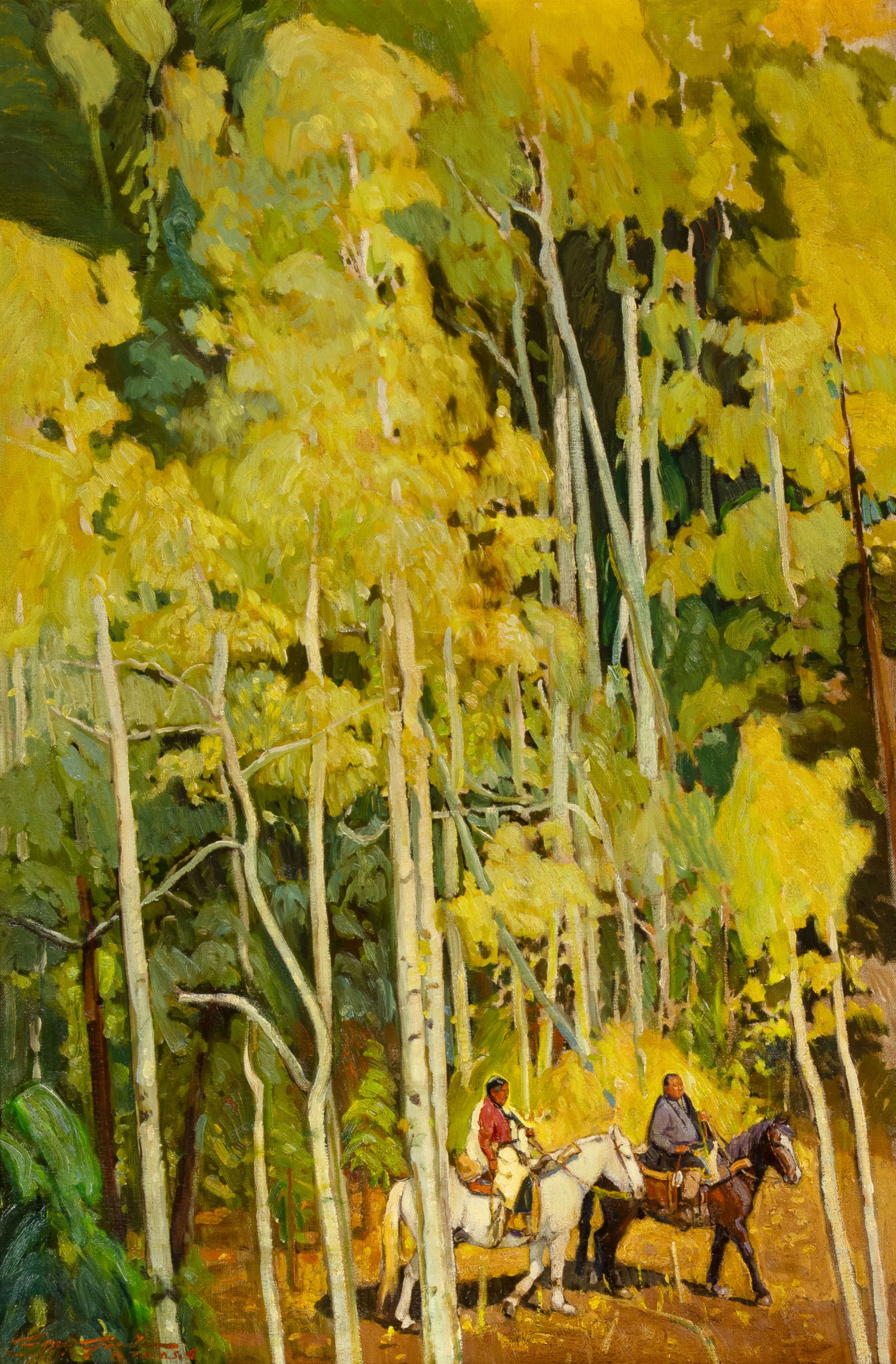 Jerry Jordan (1944- ), Every Tree Is Dancing, 2006: Jerry Jordan (1944- ), Every Tree Is Dancing, 2006 Medium: oil on canvas Dimensions (in.): 36 x 24 Framed Dimensions (in.): 44 1/4 x 32 1/4 x 3 1/8 Signature signed lower left: Jerry Jordan © (artist