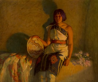 Joseph Henry Sharp (1859-1953), Leaf Down - Taos Indian Girl