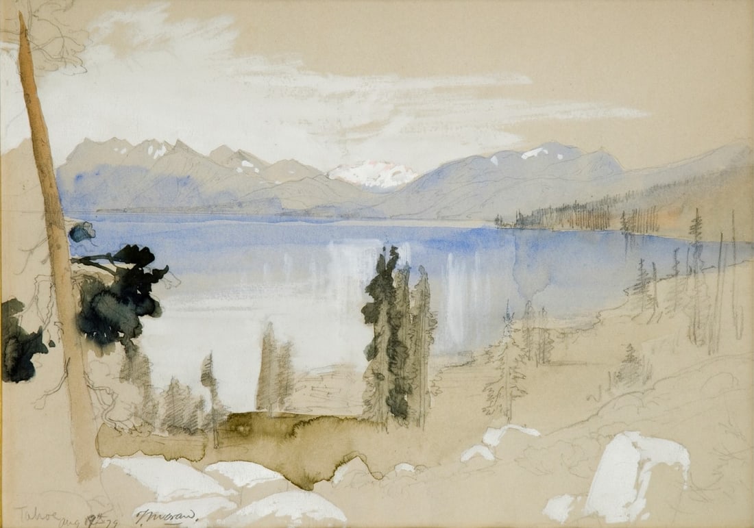 Thomas Moran (1837-1926), Lake Tahoe, 1879: Thomas Moran (1837-1926), Lake Tahoe, 1879 Medium: watercolor and pencil on paper Dimensions (in.): 11 1/4 x 14 1/2 Framed Dimensions (in.): 21 1/4 x 25 1/4 x 4 Signature signed and dated lower left: