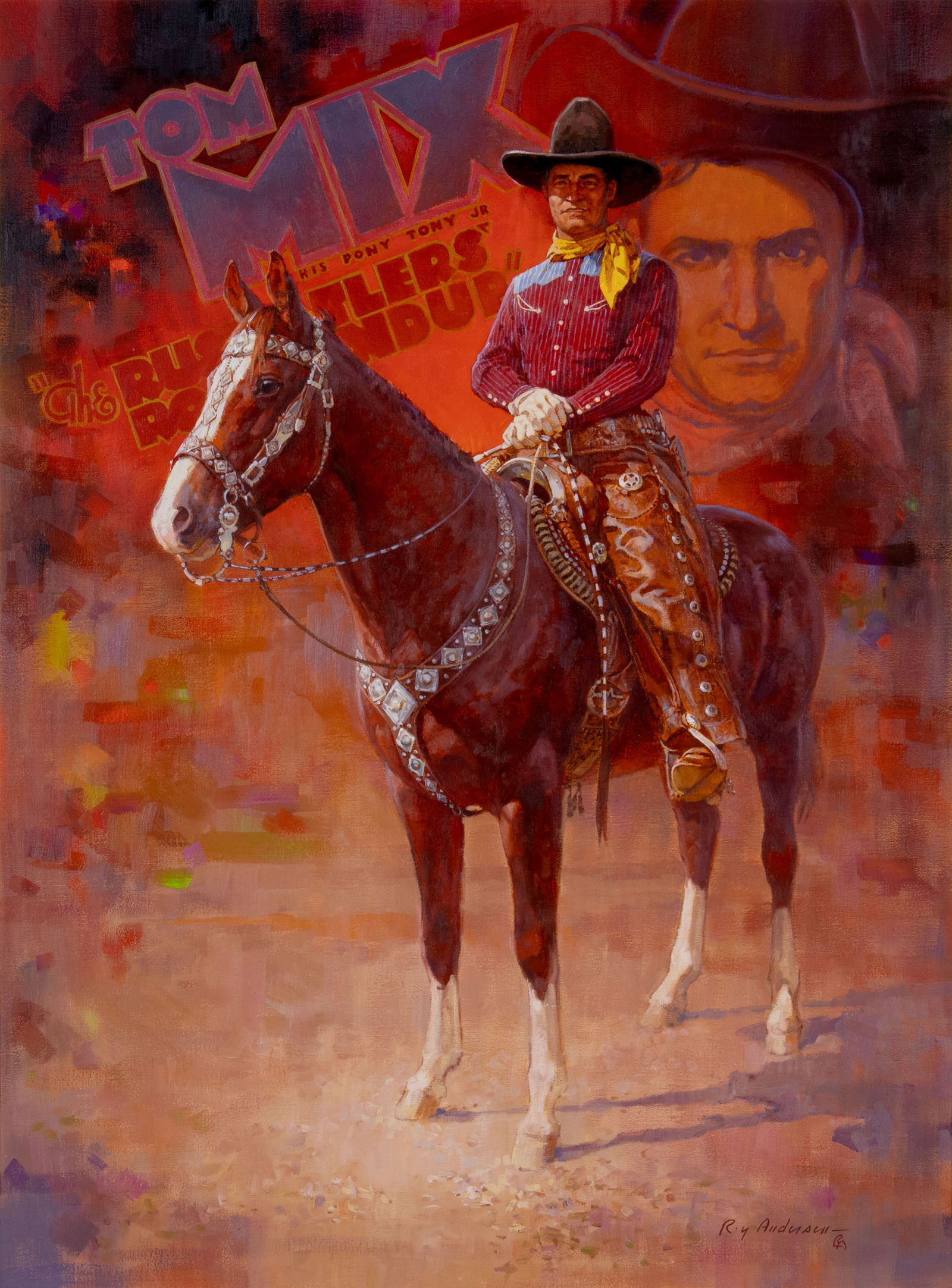 Roy Andersen (1930-2019), Tom Mix: Roy Andersen (1930-2019), Tom Mix Medium: oil on canvas Dimensions (in.): 40 x 30 Framed Dimensions (in.): 52 x 42 x 2 3/4 Signature signed lower right: Roy Andersen - (artist cipher) Provenanc