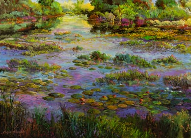 Thomas deDecker (1951- ), Pink and White Water Lilies, 2025