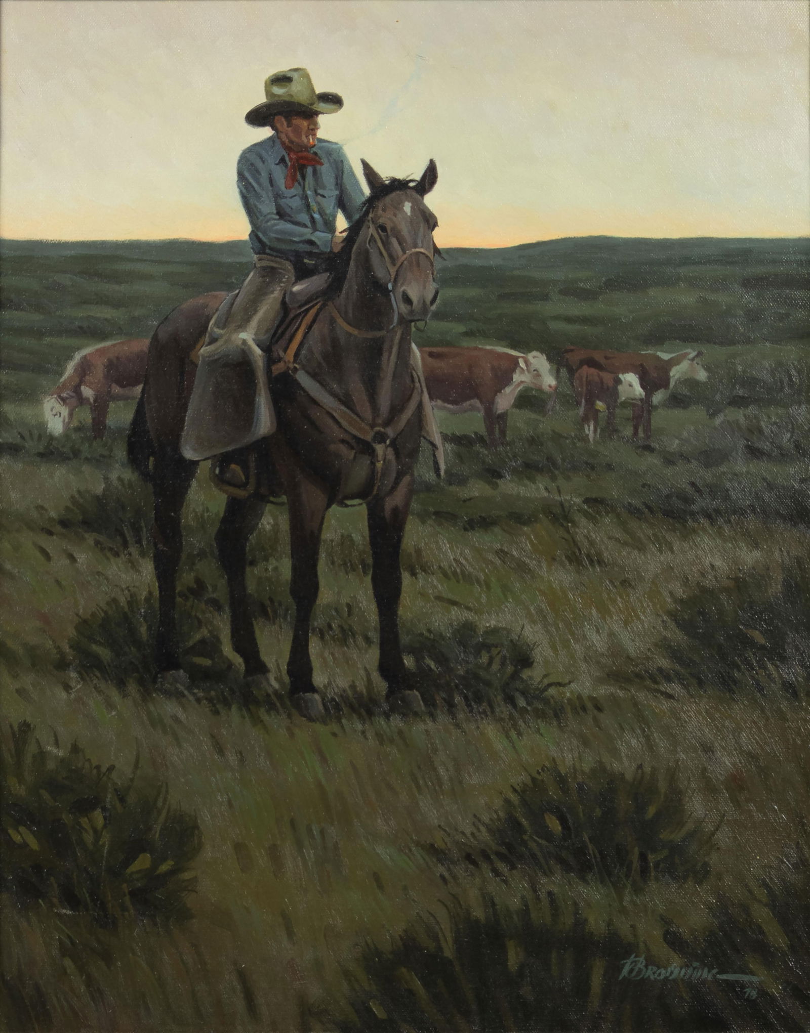 Tom Browning, b.1949, Cowboy Tending to Cattle, 1978 (1 of 3)