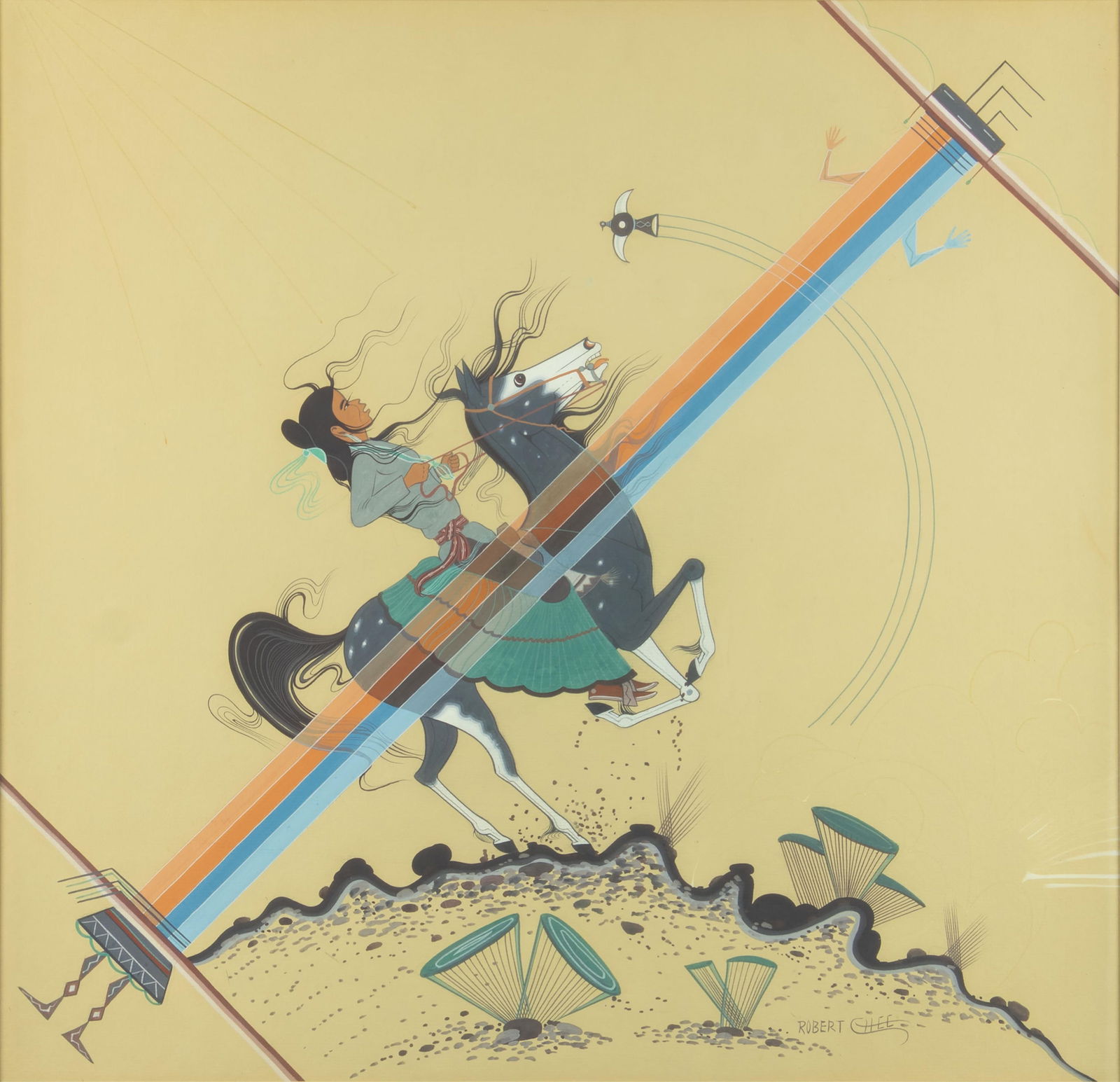 Robert Chee, 1938-1971, Mystical Vision: Robert Chee 1938-1971 Mystical Vision gouache on paper signed lower right: Robert Chee 20 1/4 x 21 in., Frame: 27 3/4 x 28 x 2 in. Provenance: Private Collection, Denver, CO