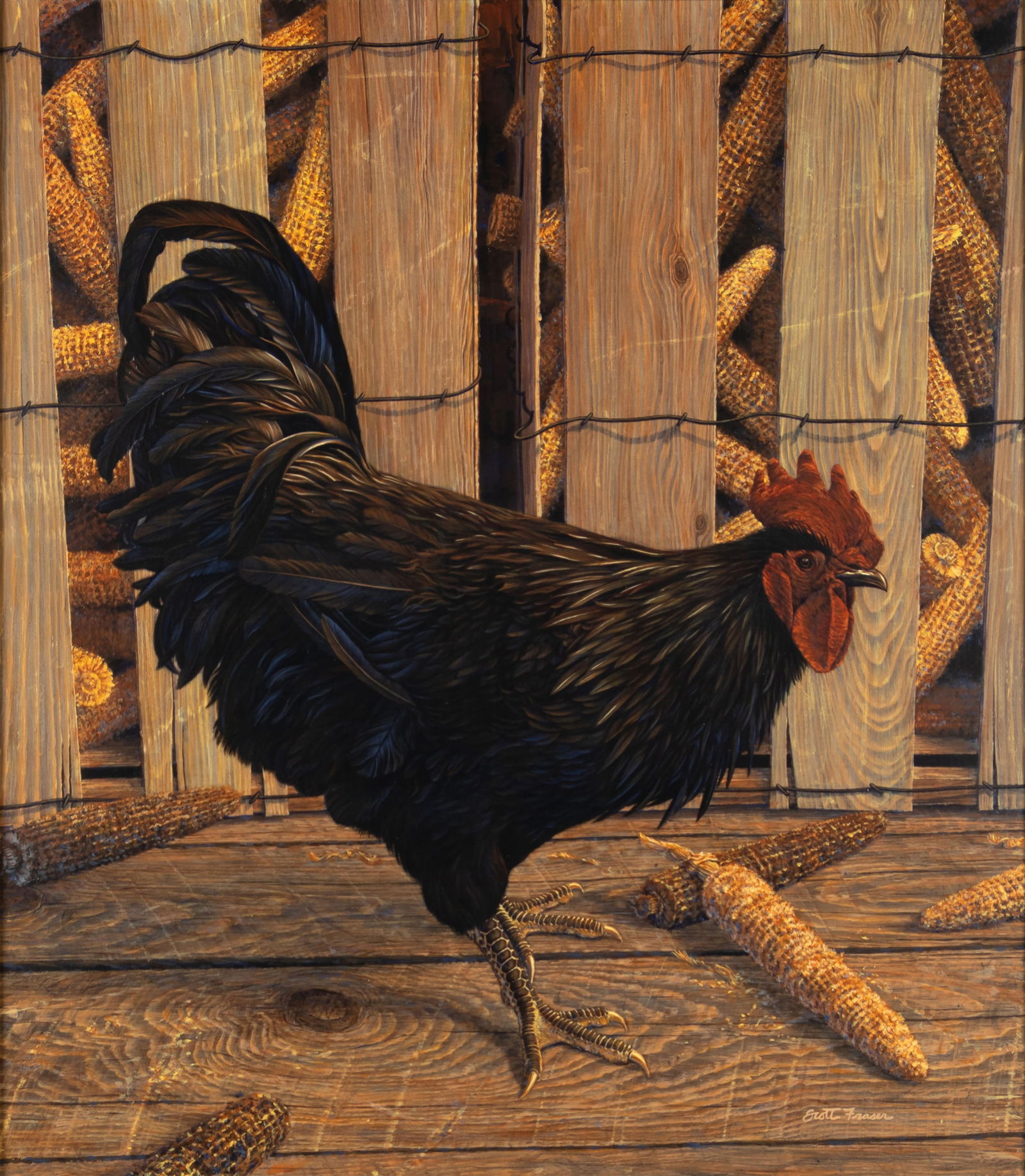 Scott Fraser, American b.1957, Rooster and Corn (1 of 3)