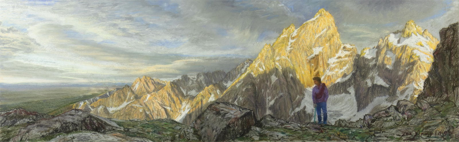 Joe Arnold, b.1954, Mountaineer's Sunrise, 1990: Joe Arnoldb.1954Mountaineer's Sunrise, 1990pastel on papersigned and dated lower right: Joe Arnold 199012 1/4 x 38 1/2 in., Frame: 20 5/8 x 47 1/8 x 1 1/2 in. Provenance:Private Collection